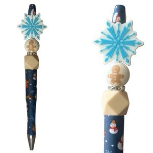 Winter Holiday Snowflake Santa Snowman Beaded Focal Gingerbread Man Pen